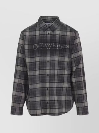 Off-white checked cotton flannel regular-fit shirt