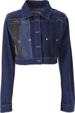 Moschino Patchwork Cropped Denim Jacket - Dames - Spijkerjassen - Blauw - S - Denim - Jassen