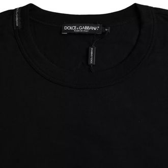 Dolce & Gabbana Black Logo Embossed Cotton Crew Neck Mens T-shirt