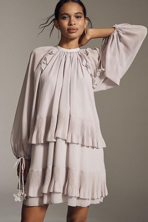 En Saison Nicolette Long-Sleeve Tiered Chiffon Mini Dress