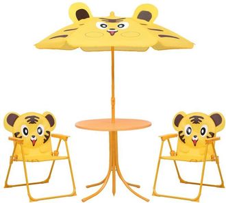 vidaXL Vidaxl - Mesa Y Sillas De Jard&iacute;n Infantil 3 Pzas Con Sombrilla Amarillo
