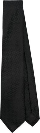 Emporio Armani Zwarte Zijden Logo Jacquard Stropdas - Heren - Stropdassen - Zwart - ONE Size - Accessoires