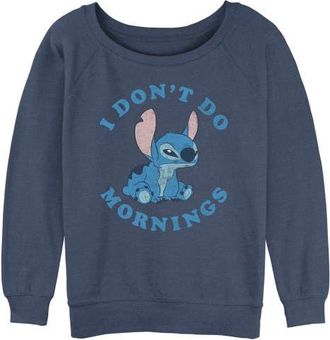 Lilo & Stitch Juniors Lilo & Stitch I Dont Do Mornings Light Blue Sweatshirt in Blue Heather at Nordstrom, Size Xx-Large