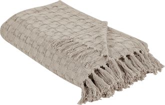 Beliani Beliani - Colcha Manta Decorativa Con Flecos Algod&oacute;n Gris Pardo 200 X 220 Cm Bere