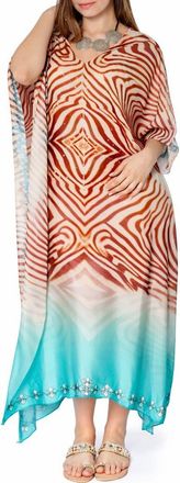 Ranee&rsquo;s Print V-Neck Maxi Caftan in Brown at Nordstrom Rack