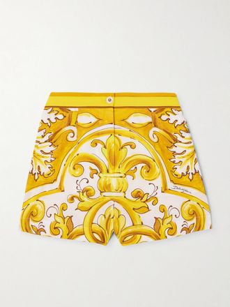 Dolce & Gabbana Shorts In Popeline Di Cotone Stampato Maiolica - Giallo