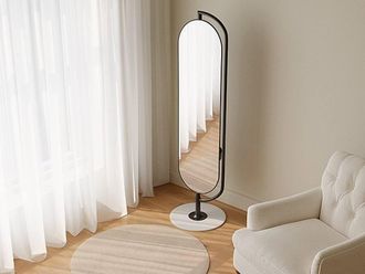 Vente-Unique Freestanding Mirror With Storage & Metal Hooks - W. 44 X H. 169 Cm in Black