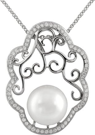 Splendid Pearls Silver 12mm Pearl CZ pendant