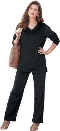 Roaman's Plus Size Two Piece V Neck Velour Set in Black at Nordstrom, Size 32