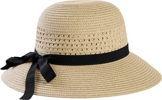 Laura Scott Sonnenhut LAURA SCOTT, Damen, creme, Web, Stroh, kontrastfarbene Details, festlich, H&uuml;te Sonnenhut