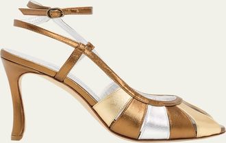 Manolo Blahnik 90mm Coludadhi Metallic Leather Sandals