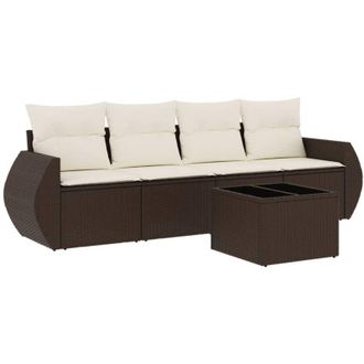 vidaXL Set Comedor De Jard&iacute;n 5 Piezas Y Cojines Rat&aacute;n Sint&eacute;tico Marr&oacute;n Vidaxl