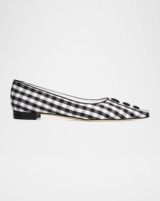 Manolo Blahnik Alexa Gingham Cotton Ballerina Flats