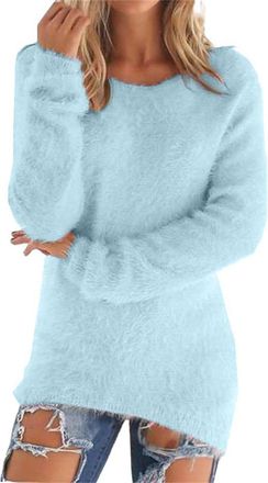 Generic V Neck Jumpers For Women Uk,Clearance Fleece Sweatshirts Casual Stretch Pullover Tops Plain Long Sleeve Crew Neck Knitted Sweater Ladies Soft Cozy Plu