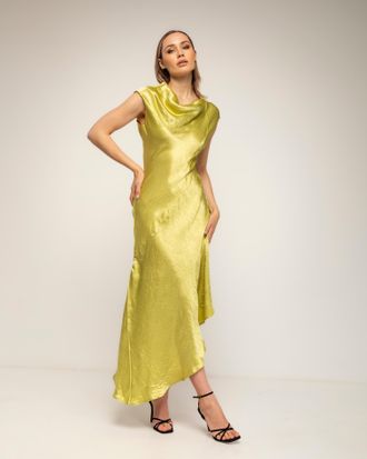 Tantra Midi-jurk met zijdetextuur, boothals en asymmetrische lengte