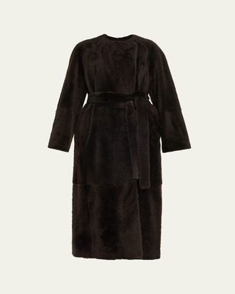 The Row Madelina Belted Lamb Shearling Long Coat