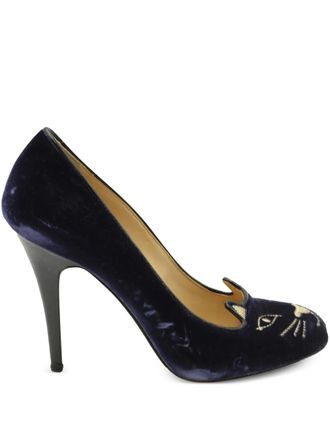 Charlotte Olympia Pumps Kitty in velluto con ricamo 90mm - Blu