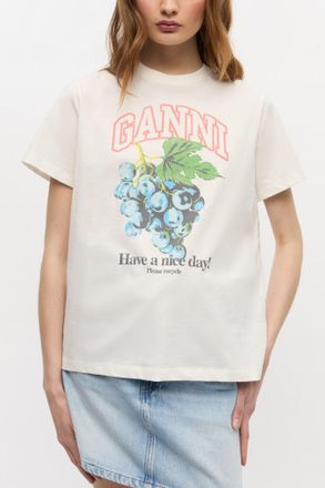Ganni White Ivory Grapes Print T-shirt - Size XXS Organic Cotton