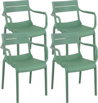 Oviala Juego de 4 sillones de jard&iacute;n de pl&aacute;stico verde salvia