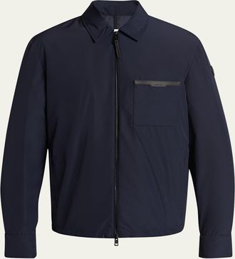 Moncler Mens Nylon Leather-Trim Full-Zip Shirt Jacket