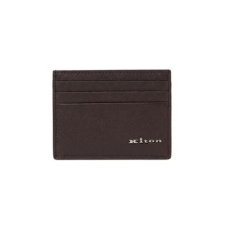 Kiton Kalfsleren kaarthouder - Heren - Accessoires - Bruin - Maat: ONE Size Leer