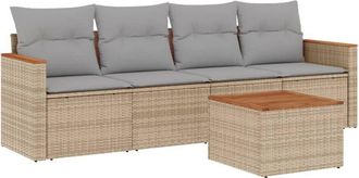 vidaXL Juego De Sof&aacute;s Jard&iacute;n Con Cojines Beige Mezcla 5 Pzas Rat&aacute;n Pe Vidaxl