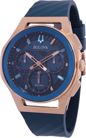 Bulova Marc Anthony CURV Chronograph Quartz Blue Dial Mens Watch 97A185