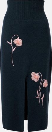 Erdem Floral-appliqu&eacute; knitted midi skirt
