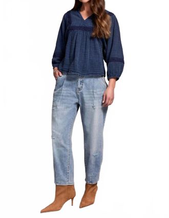 Tribal Audrey Distressed Barrel Jeans In Washed Blue