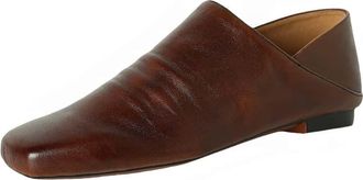 TinaCus Handmade Womens Genuine Leather Soft Slip-on Square Toe Office Loafer Flats Shoes, Brown, 6 UK