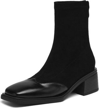 Generic Womens Retro Square Toe Faux Suede Leather Ankle Boots Medium Block Heels Back Zipper Comfortable Non-Slip Wear-Resistant For Daily Casual Office,Blac