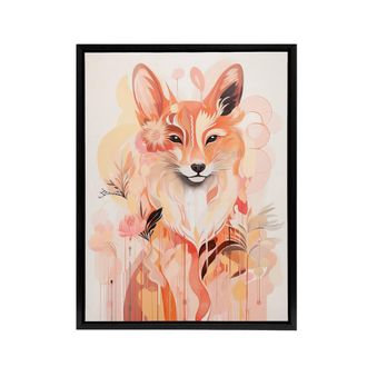 Artery8 Kitsune Fox Spirit Animal Boho Floral Framed Canvas Wall Art Print in Orange | Size: W24 x H32