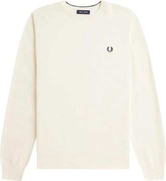 Fred Perry Laurel Wreath Gebreide Trui - Heren - Ronde hals truien - Wit - S - Katoen - Truien & Vesten