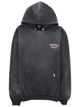 Represent Duality Washed Black Distressed Hooded Cotton Sweatshirt