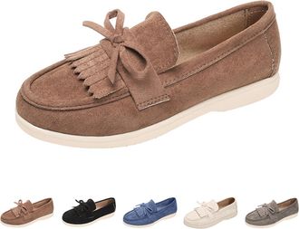 Generic Womens Moccasins, Laceless, Walking Shoes, Ballerinas with Bow, Soft Sole, Suede Shoes, Low Shoes, Round Toe, Flat Sole, Boat Shoes, Lightweight Loafe