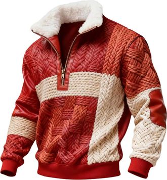 Generic Mens 1/4 Zip Christmas Sweatshirt Xmas Tree Pullover Ugly Christmas Jumper Long Sleeve Sweater Fleece Stand Collar Sweatshirts Reindeer Snowflakes Pri