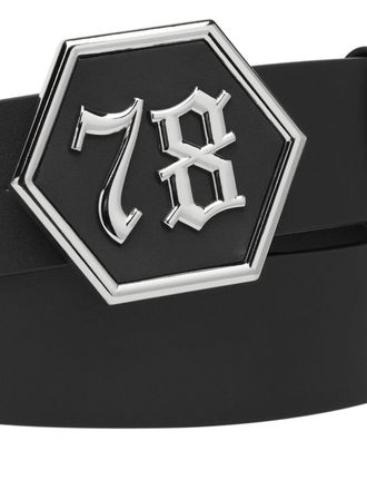 Philipp Plein Adjustable Smooth Leather Belt with Metal Buckle