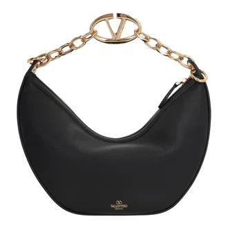 Valentino Tassen, Dames, Zwart, ONE Size, Leer, VLogo Moon Hobo Bag