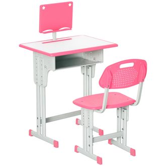 OEM Banco Scuola Con Sedia Ad Altezza Regolabile Per Bambini 6-12 Anni, Acciaio E Mdf, Rosa