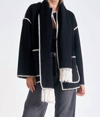 Elan Olivia Stitch Jacket With Scarf In Black