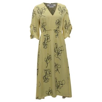 Jason Wu Floral-Print V-Neck Midi Dress in Pastel Yellow Viscose