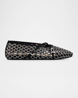 Mach & Mach Sparkle Mesh Net Suede Ballerina Flats