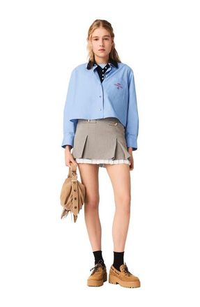 Maje Pleated skirt with poplin details in Brown Checks at Nordstrom, Size 34 Eu