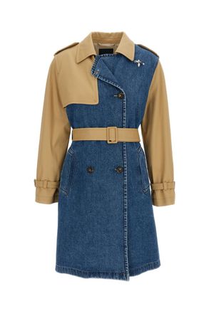 Fay Beige Cotton Drill Trench Coat With Stone-Washed Denim Accents