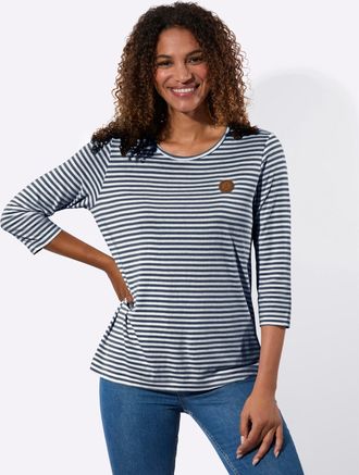 Casual Looks 3/4-Arm-Shirt CASUAL LOOKS Kurzarm-Shirt, Damen, Gr. 36, dunkelblau, wei&szlig;, geringelt, 50% Baumwolle, 50% Modal, gemustert, gestreift, mehrfarbig, Rund