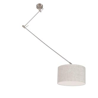 QAZQA Moderno L&aacute;mpara Colgante De Acero Con Pantalla De 35 Cm Gris Regulable - Blitz Textil /acero Redonda Adecuado Para Led Max. 1 X 60 Watt - Qazqa