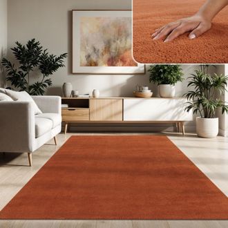 Paco Home Paco Home Alfombra Moderna Para Sal&oacute;n A Pelo Corto Lavable Suave Uni Efecto Piel Antideslizante 240x340 Cm, Cobre
