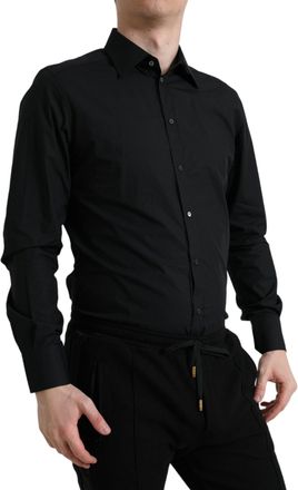 Dolce & Gabbana Black Cotton Men Formal Gold Dress Shirt