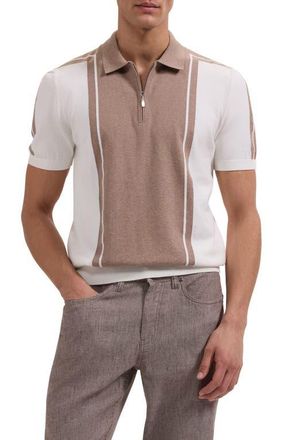 Bugatchi Quarter Zip Polo Sweater in Taupe at Nordstrom, Size X-Large