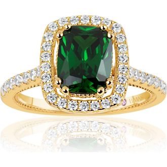 Suzy Levian Yellow Rhodium Plated Sterling Silver Cushion-Cut CZ Ring in Green at Nordstrom Rack, Size 5.5